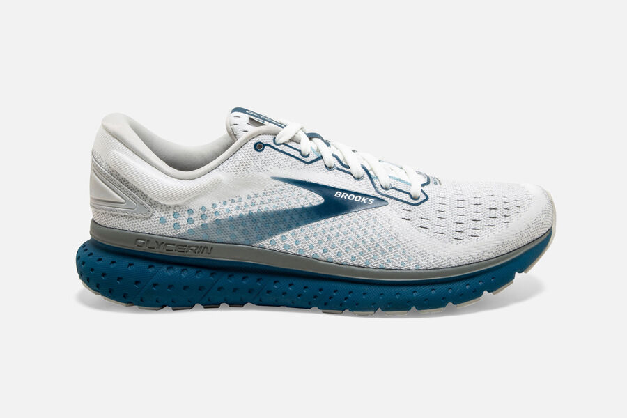 Brooks Men's Glycerin 18 Road Running Shoes White/Grey/Navy BOVD-04893